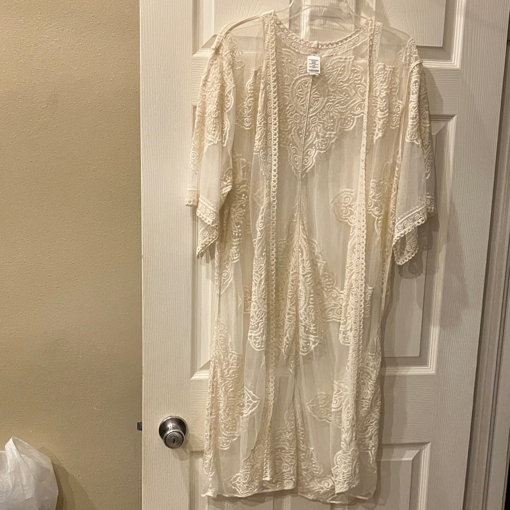 Sheer Ivory Lace Kimono Cover-Up